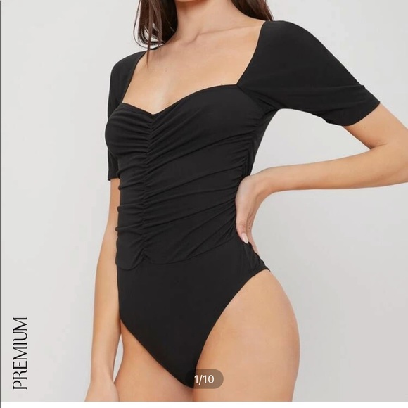 SHEIN ruched bodysuit black - Picture 1 of 3
